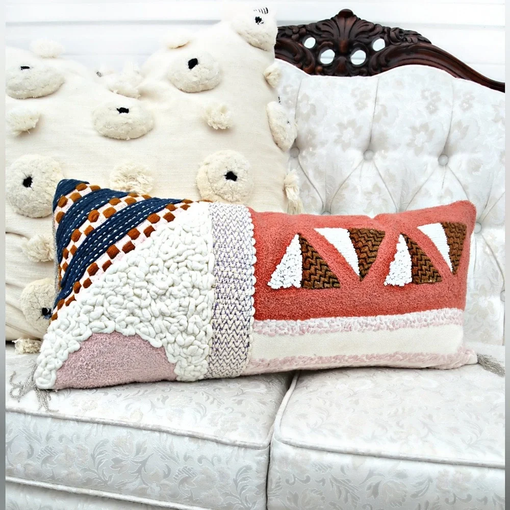Anthropologie Monet Beaded Boho Throw Pillow 26”x12”
